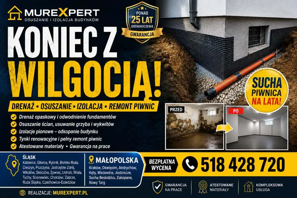 Osuszanie Budynków, Izolacja Fundamentów, Iniekcja Krystaliczna, Podcinanie Ścian - Ogłoszenia Sądeckie